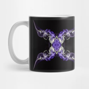 White and purple abstract twisted smoke isolated on black background, formed in circles Mug